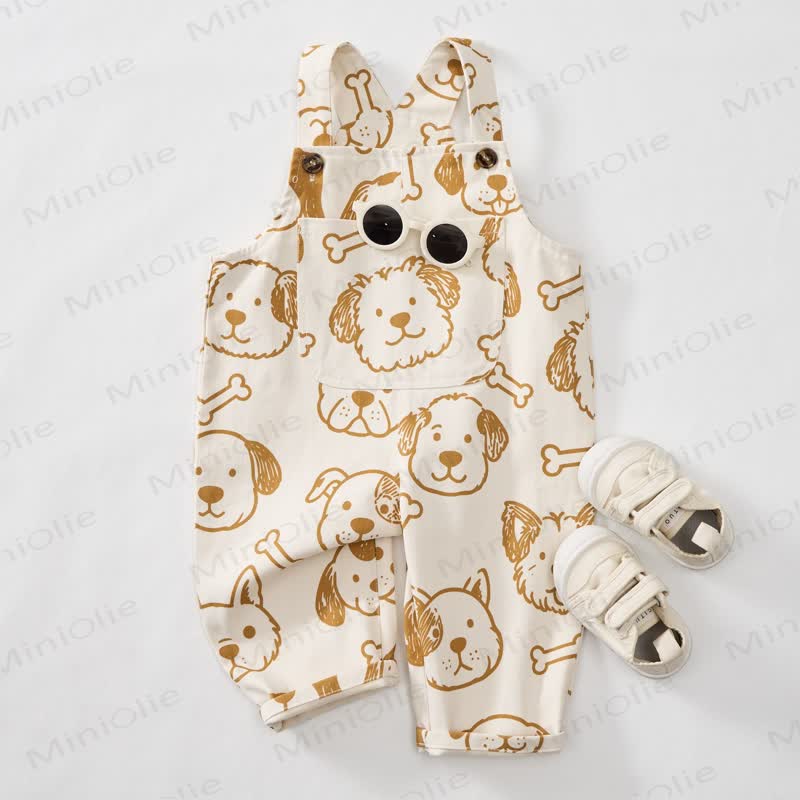 Baby Toddler White Dog and Bone Pocket Overalls - image 2