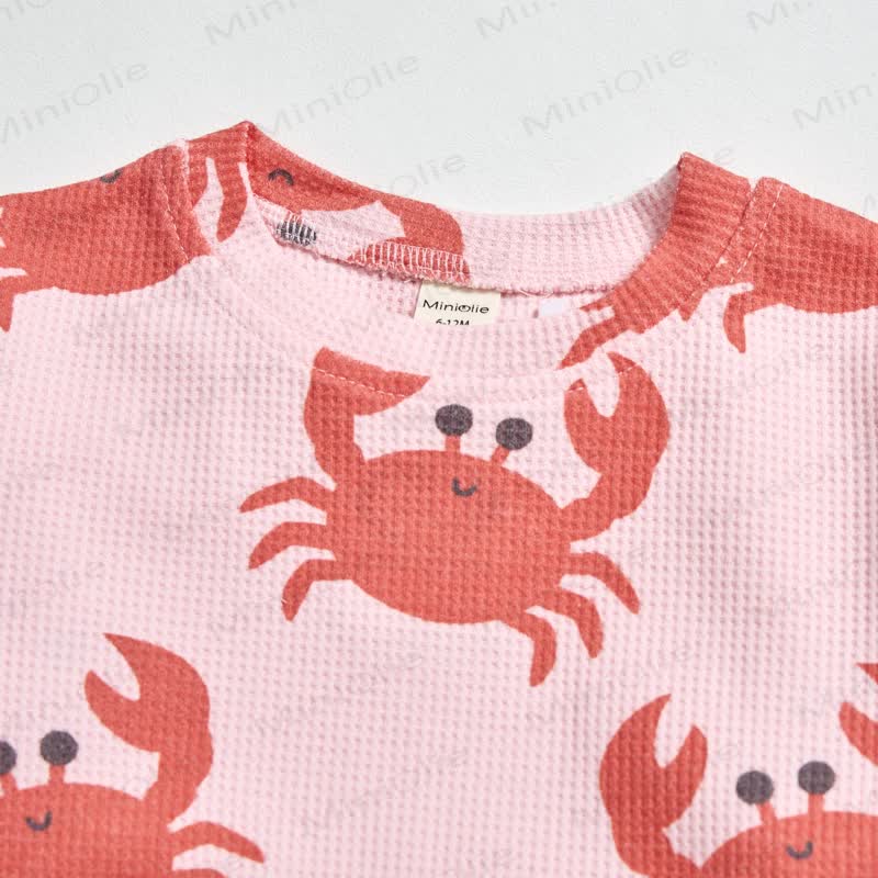 Baby Pink Crab Waffle Tee and Shorts 2-piece Set - image 3