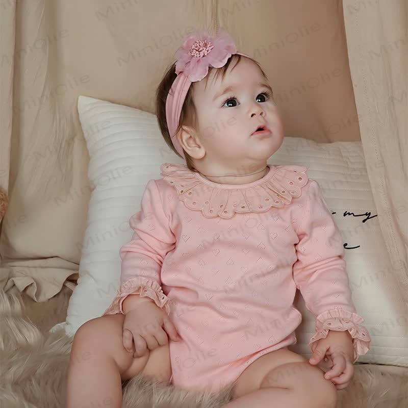 Baby Ruffle Collar Long Sleeve Solid Color Bodysuit - image 11