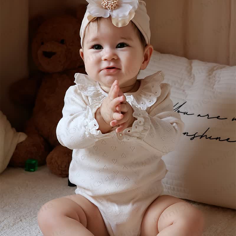 Baby Ruffle Collar Long Sleeve Solid Color Bodysuit - image 5