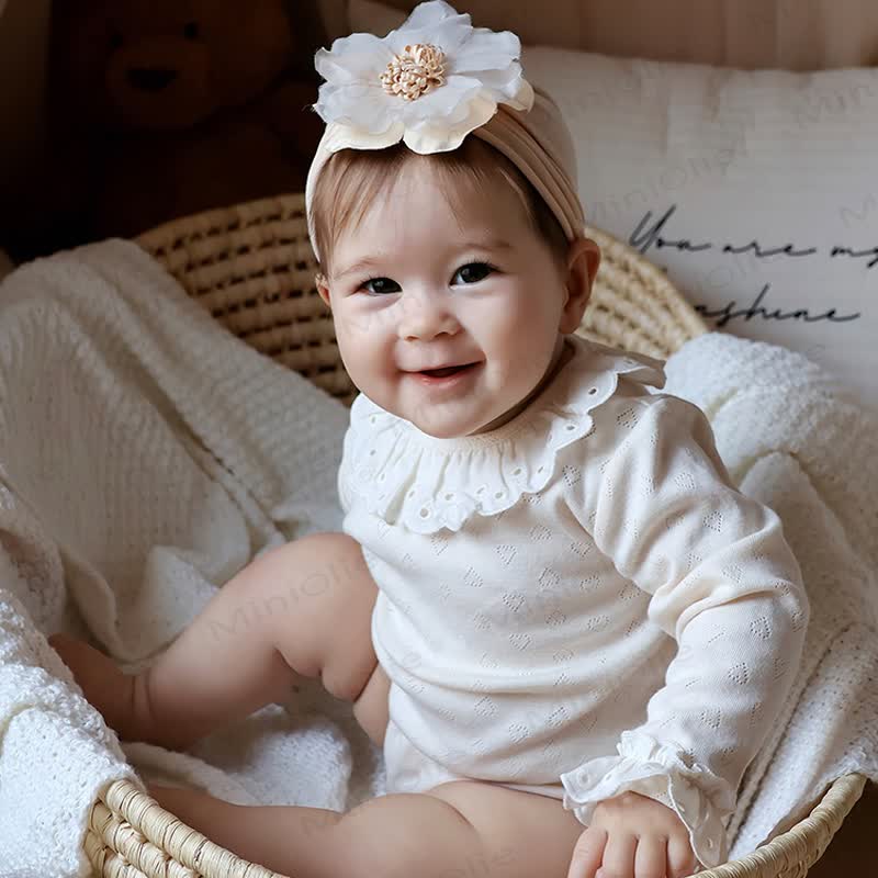 Baby Ruffle Collar Long Sleeve Solid Color Bodysuit - image 9