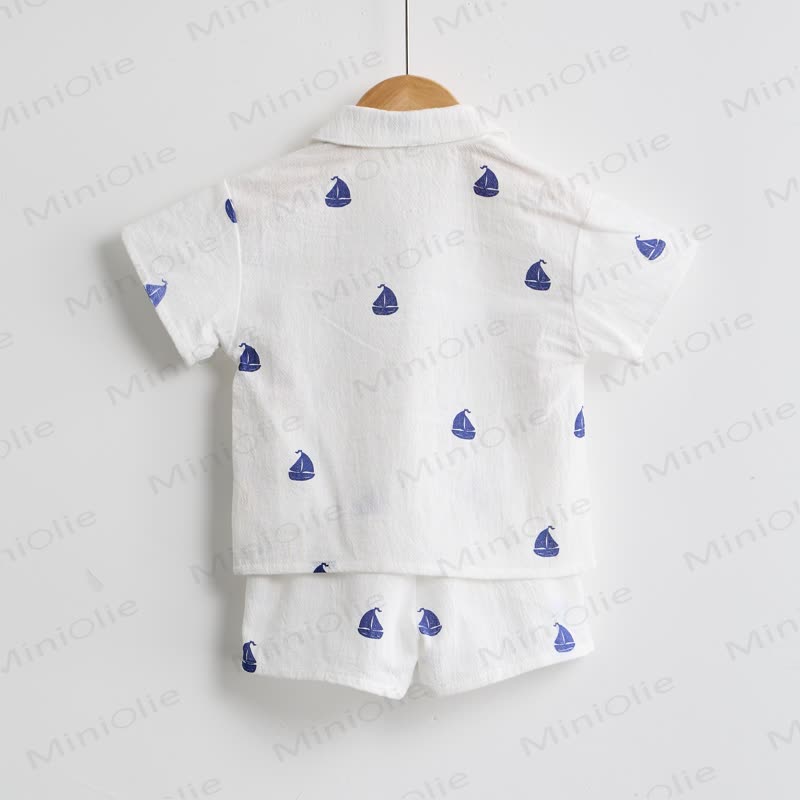 Toddler Boys White Sailing Boat Shirt and Shorts 2-piece Set - image 3