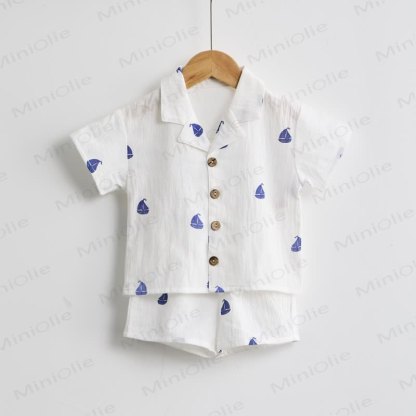 Toddler Boys White Sailing Boat Shirt and Shorts 2-piece Set - image 2