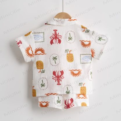 Toddler Boys White Lobster Shirt and Shorts 2-piece Set - image 3
