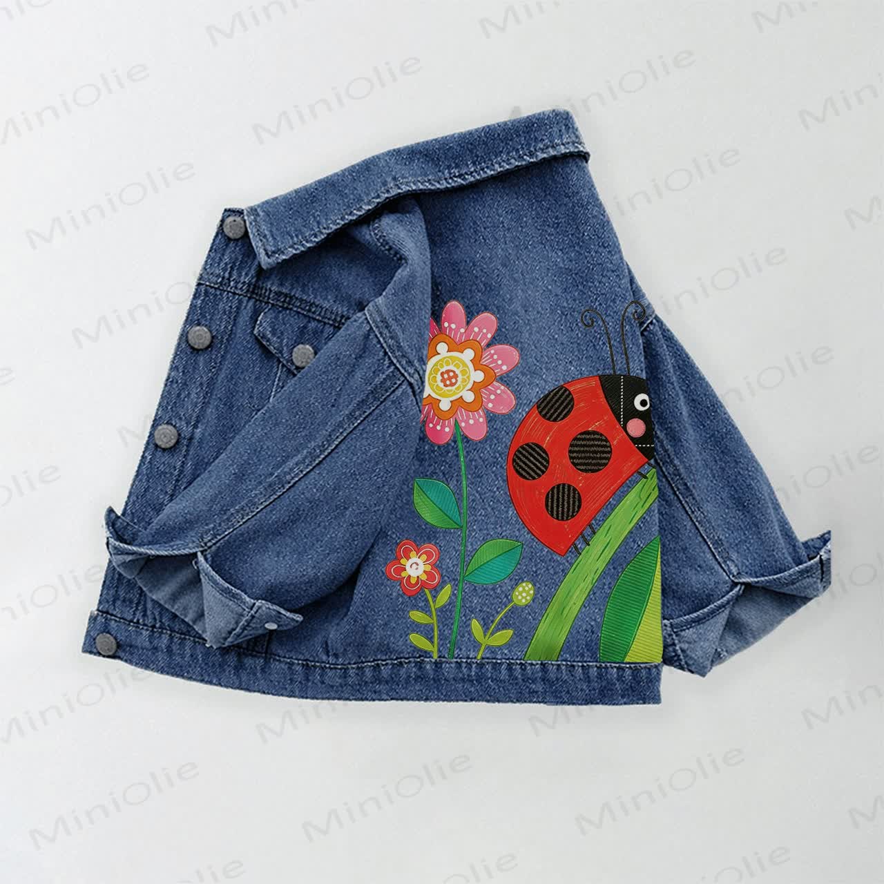 Toddler Kid Ladybug Floral Print Denim Jacket - Blue - 10-11T - image 1