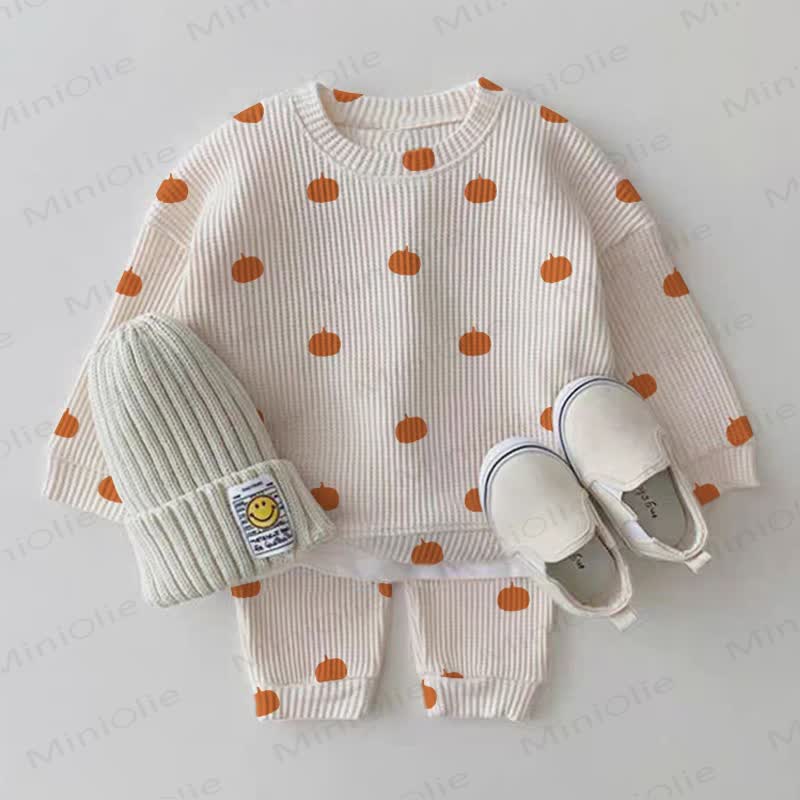 Baby White Pumpkin Print Waffle 2-piece Set - White - 2-3T - image 1