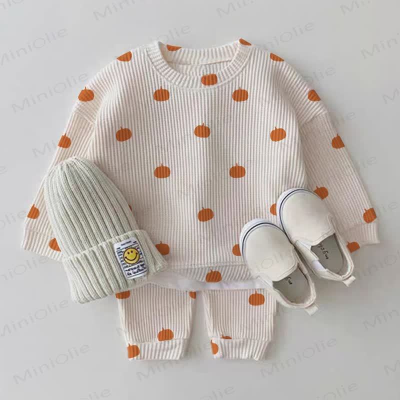 Baby White Pumpkin Print Waffle 2-piece Set - White - 2-3T - image 1