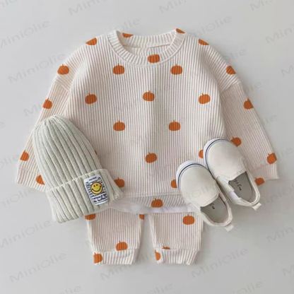 Baby White Pumpkin Print Waffle 2-piece Set - White - 2-3T - image 1