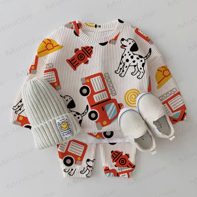 Baby White Fire Truck Puppy Waffle 2-piece Set - White - 2-3T - image 1
