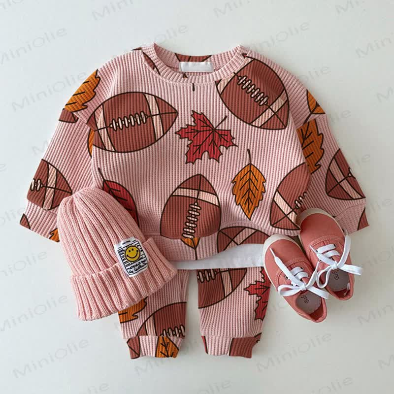 Baby Football Maple Waffle Sweartshit and Pants 2-piece Set - Pink - 2-3T - image 1