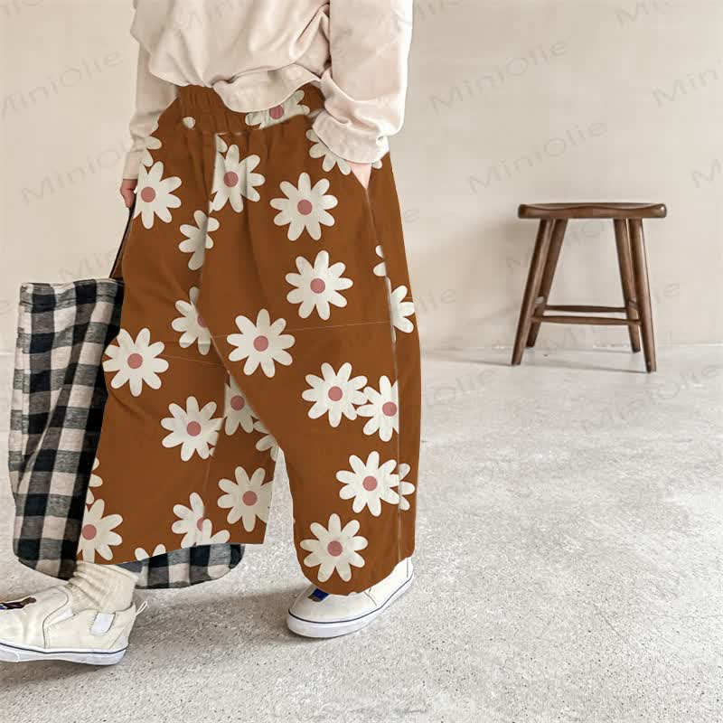 Baby Flower Print Brown Pants - Brown - 2-3T - image 1