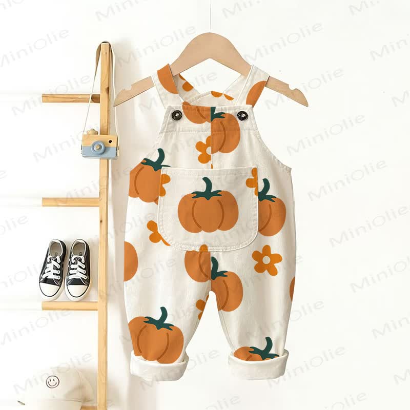Baby Toddler Pumpkin Flower Beige Overalls - Beige - 3-5T - image 1