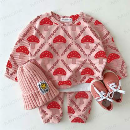 Baby Pink Mushroom Print Waffle 2-piece Set - Pink - 2-3T - image 1