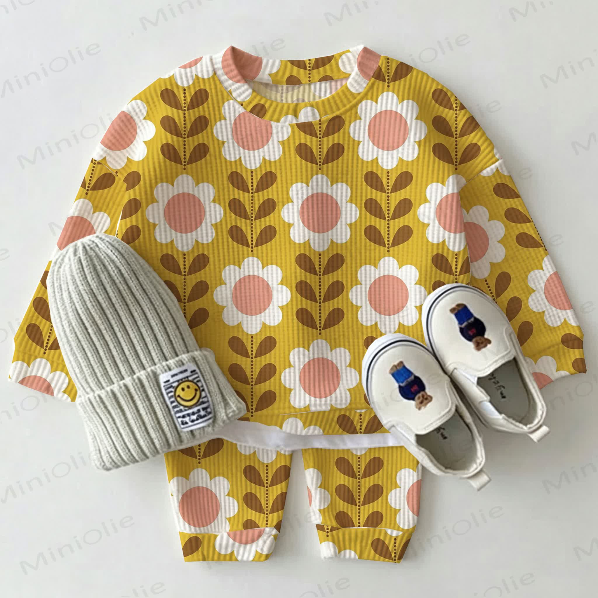 Baby Yellow Daisy Floral Print Waffle 2-piece Set - Yellow - 2-3T - image 1