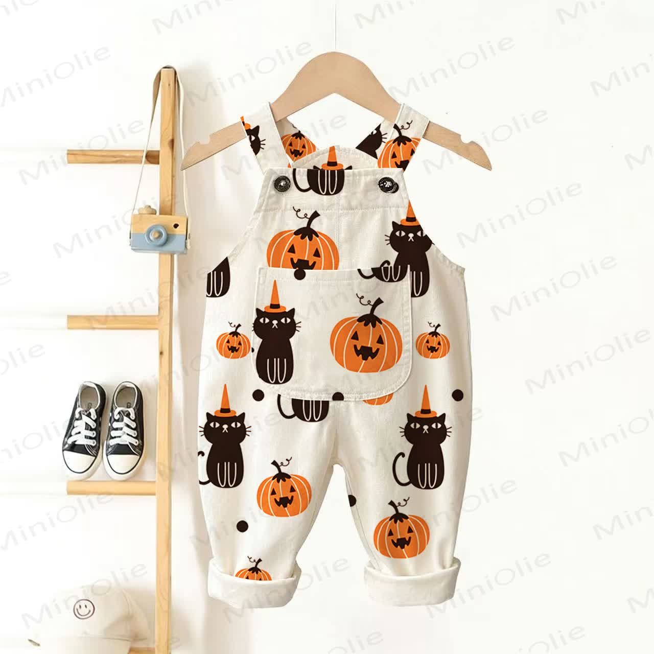 Baby Toddler Cat Pumpkin Print Overalls - Beige - 3-5T - image 1