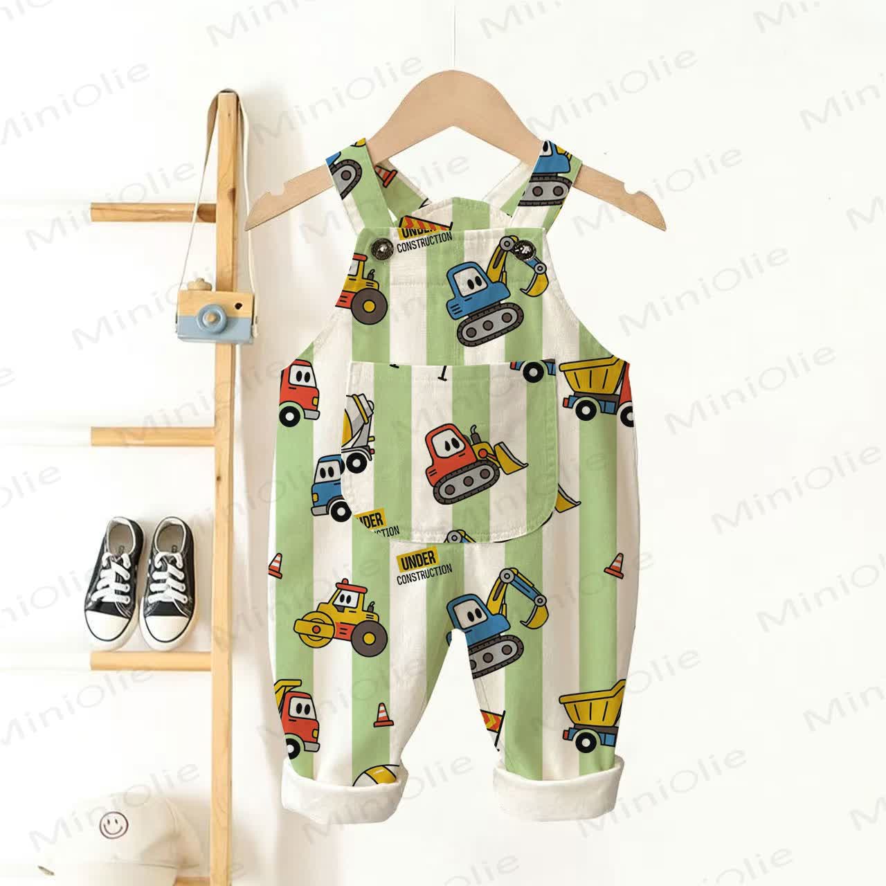 UNDER CONSTRUCTION Baby Toddler Construction Vehicle Print Overalls - Beige - 3-5T - image 1