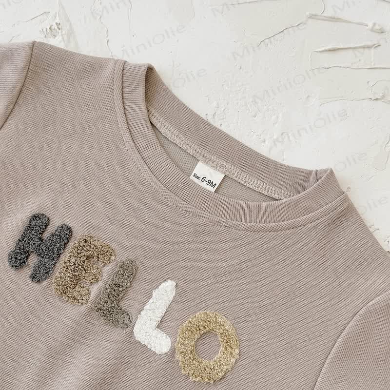 HELLO Baby Beige Sweatshirt and Striped Pants 2-piece Set - image 4