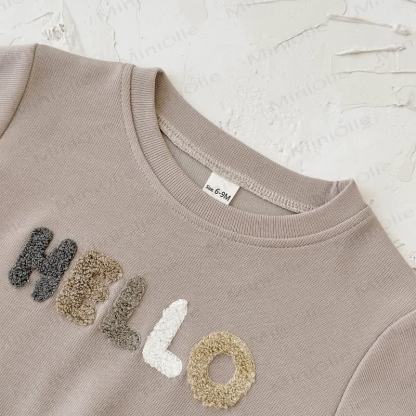 HELLO Baby Beige Sweatshirt and Striped Pants 2-piece Set - image 4