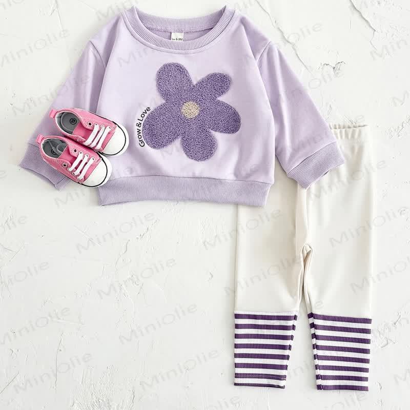 GROW & LOVE Baby Purple Flower Sweatshirt and Pants 2-piece Set - Purple - 2-3Y - image 1