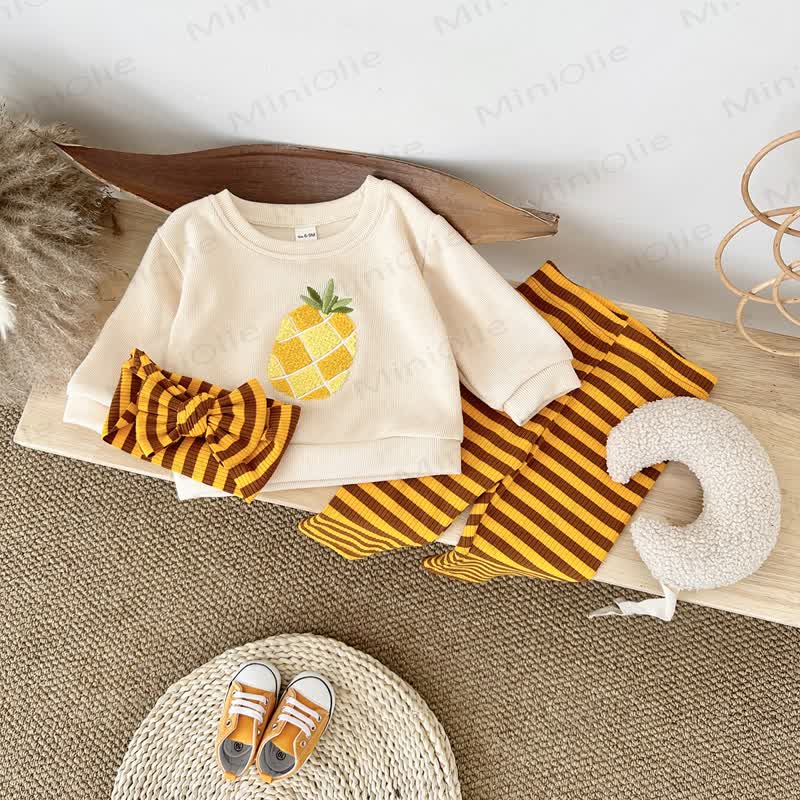 Baby Girl Fruit Print Sweatshirt Leggings with Headband Set - Yellow - 2-3Y - image 1