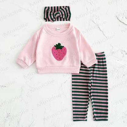 Baby Girl Fruit Print Sweatshirt Leggings with Headband Set - Pink - 2-3Y - image 2