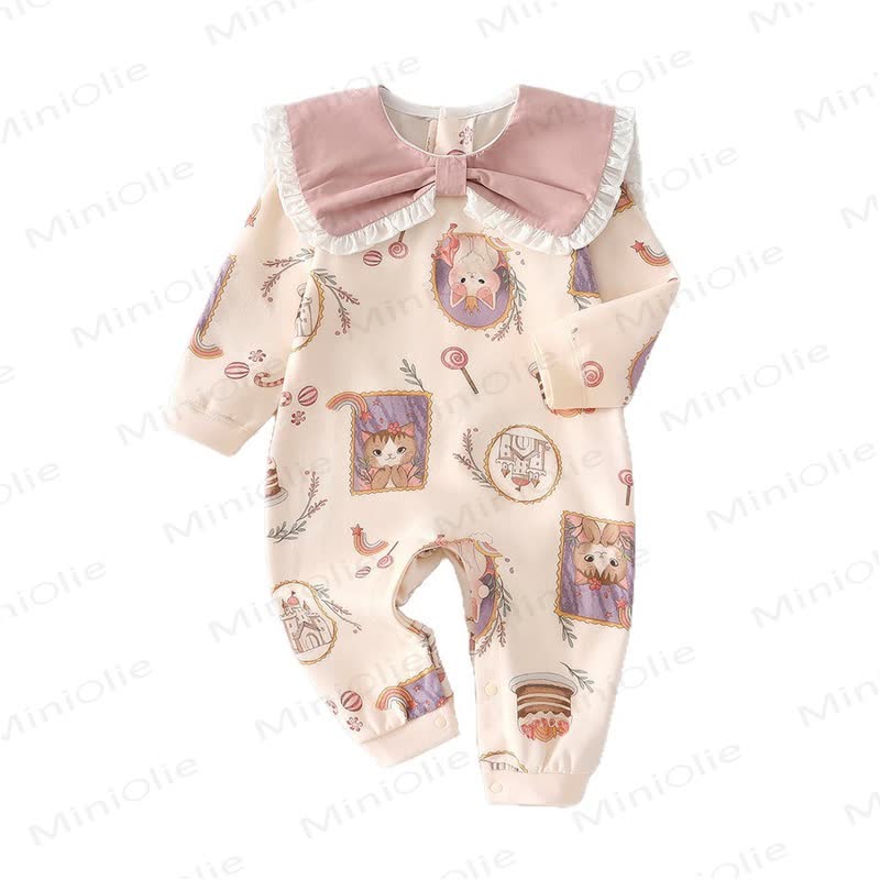 Baby Cat Print Long Sleeve Bow Romper - image 3