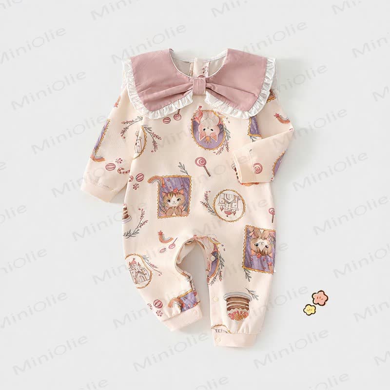 Baby Cat Print Long Sleeve Bow Romper - image 2