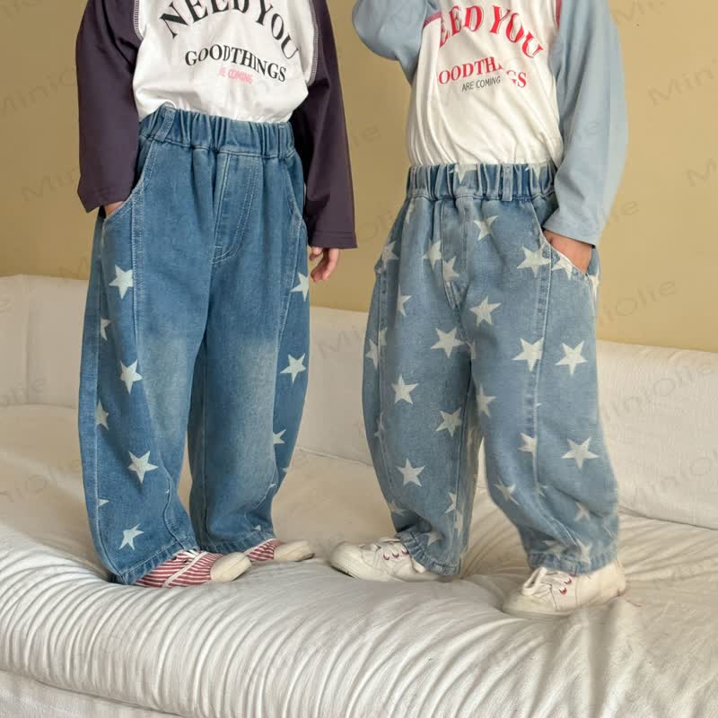 Toddler Star Print Denim Pants - image 1