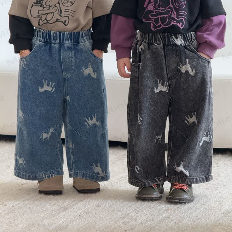 Toddler Horse Print Denim Pants - image 1
