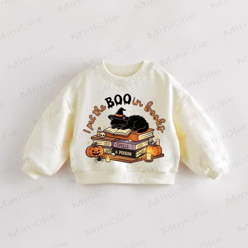 I PUT THE BOO IN BOOKS Baby Toddler Cat and Pumpkin Cream Sweatshirt - Cream - 3-5T - image 1
