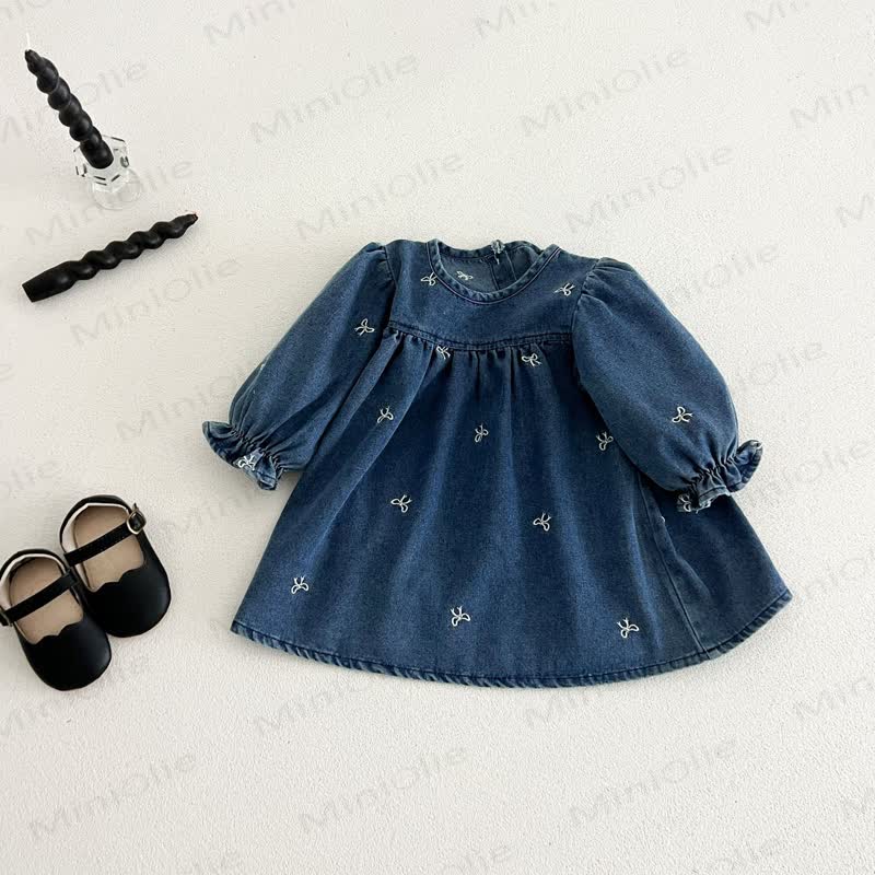 Girls Bow Embroidered Denim Dress - image 3