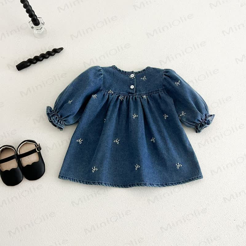 Girls Bow Embroidered Denim Dress - image 4