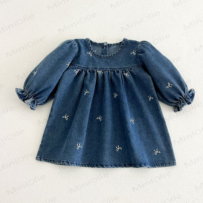 Girls Bow Embroidered Denim Dress - image 5