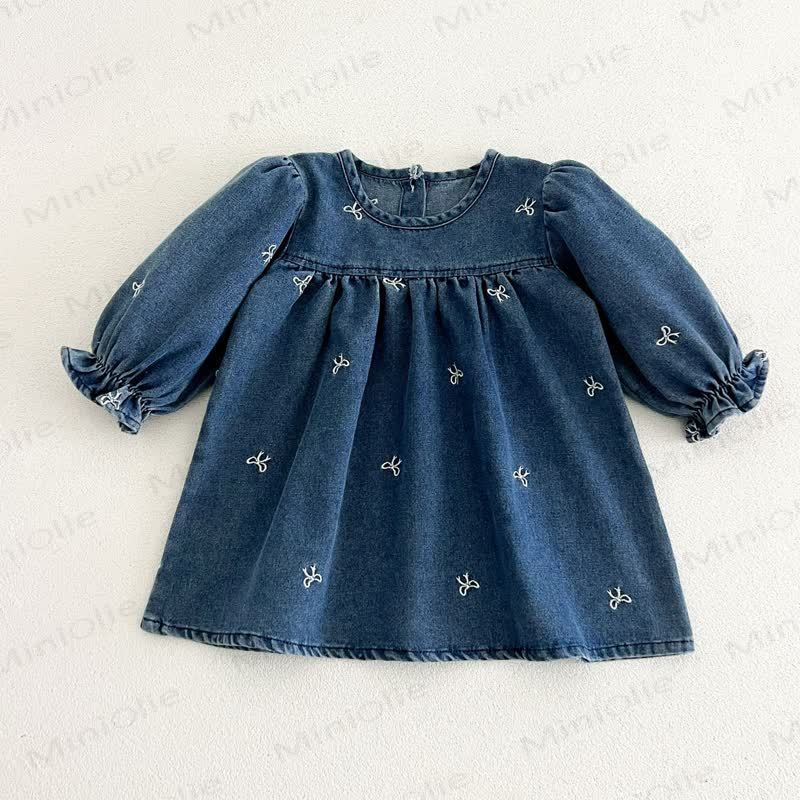 Girls Bow Embroidered Denim Dress - image 5