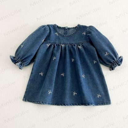 Girls Bow Embroidered Denim Dress - image 5