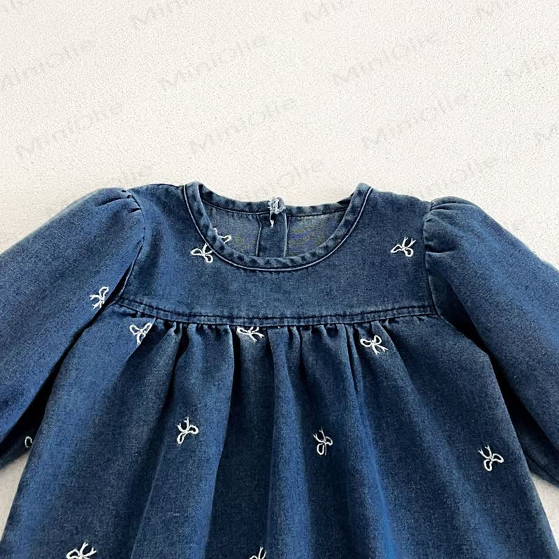 Girls Bow Embroidered Denim Dress - image 8