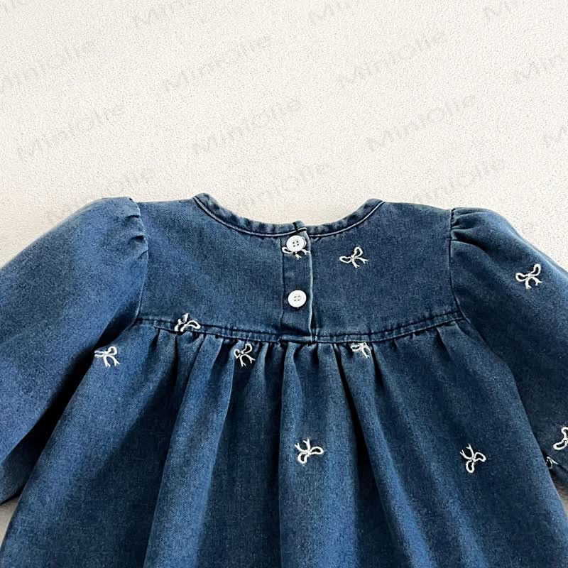 Girls Bow Embroidered Denim Dress - image 9