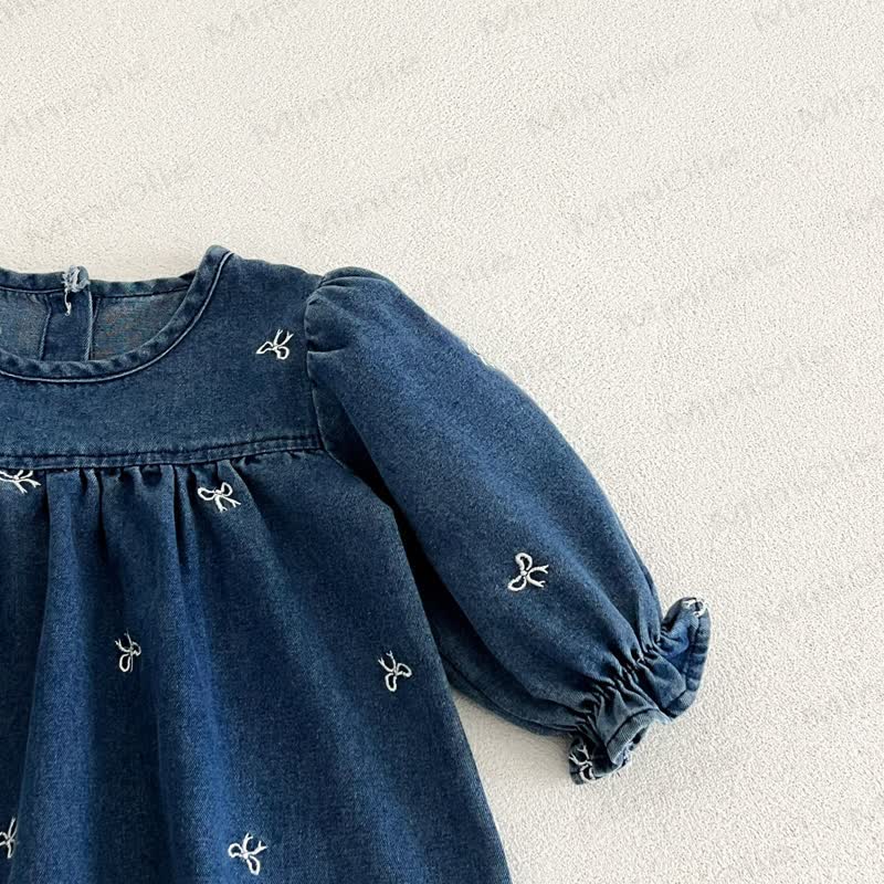 Girls Bow Embroidered Denim Dress - image 10