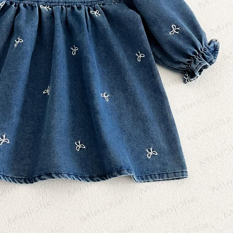 Girls Bow Embroidered Denim Dress - image 11