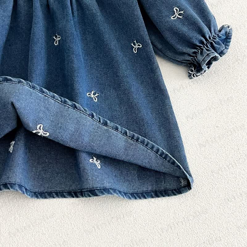 Girls Bow Embroidered Denim Dress - image 12