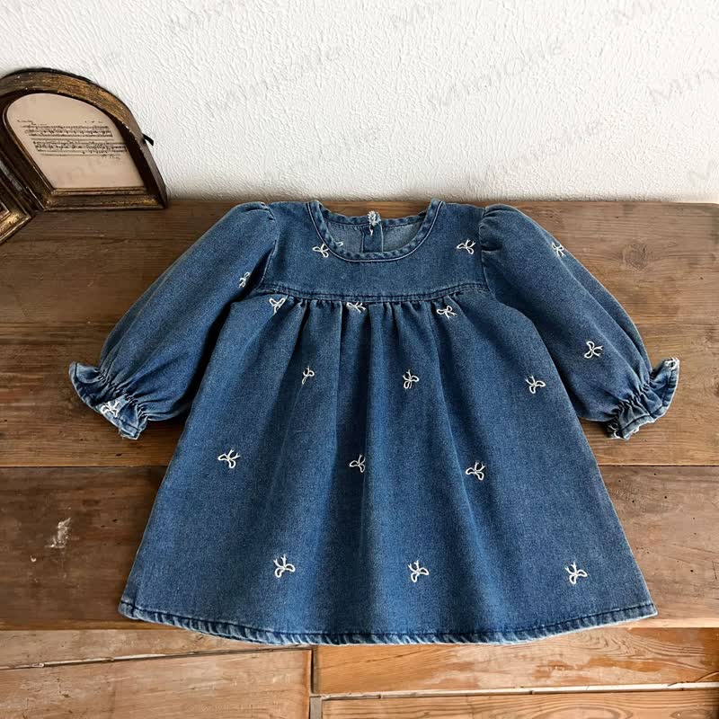 Girls Bow Embroidered Denim Dress - image 6
