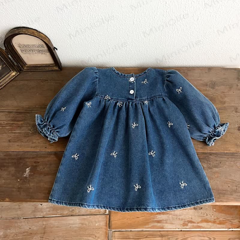 Girls Bow Embroidered Denim Dress - image 7