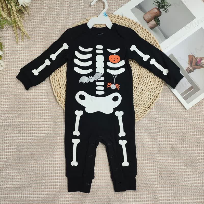 Baby Halloween Skeleton Print Long Sleeve Romper - Black Bat - 18-24M - image 1