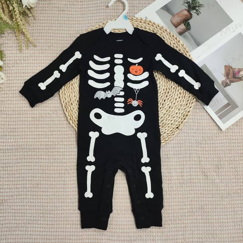 Baby Halloween Skeleton Print Long Sleeve Romper - Black Bat - 18-24M - image 1