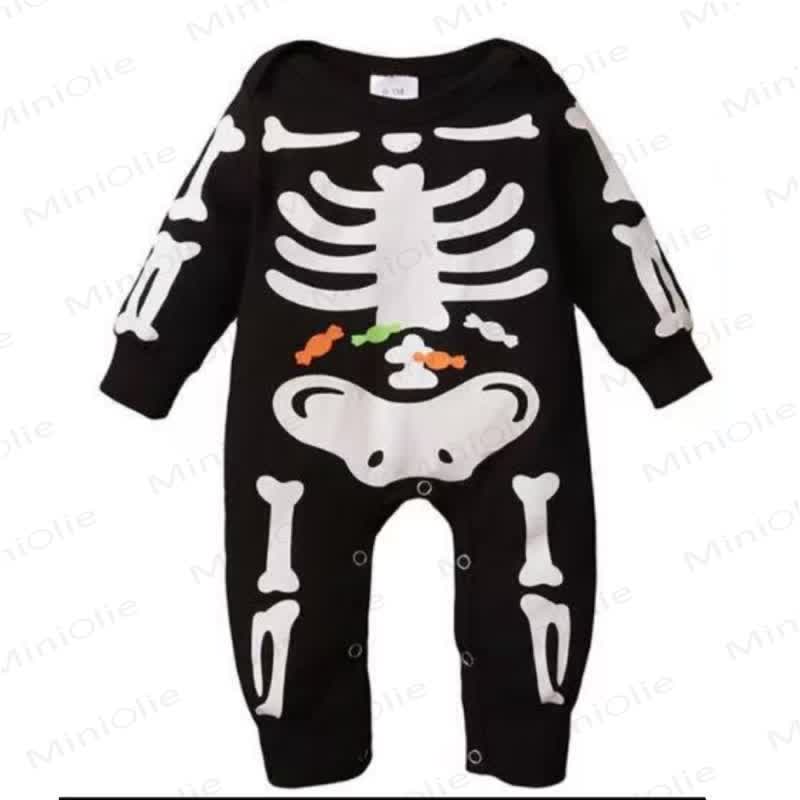 Baby Halloween Skeleton Print Long Sleeve Romper - Black Candy - 18-24M - image 2