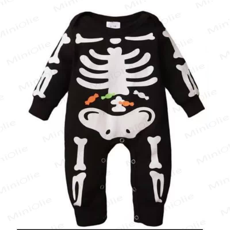 Baby Halloween Skeleton Print Long Sleeve Romper - Black Candy - 18-24M - image 2