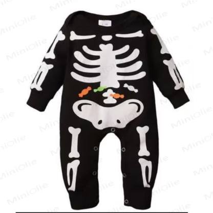 Baby Halloween Skeleton Print Long Sleeve Romper - Black Candy - 18-24M - image 2