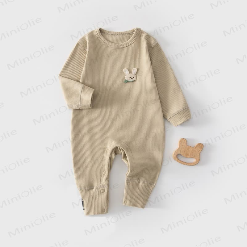 Baby Ribbed Animal Patch Romper - Pea Green - 18-24M - image 4
