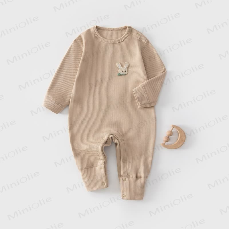 Baby Ribbed Animal Patch Romper - Latte - 18-24M - image 2