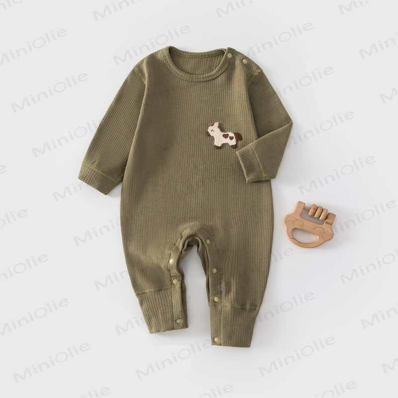 Baby Ribbed Animal Patch Romper - Olive Green - 18-24M - image 7